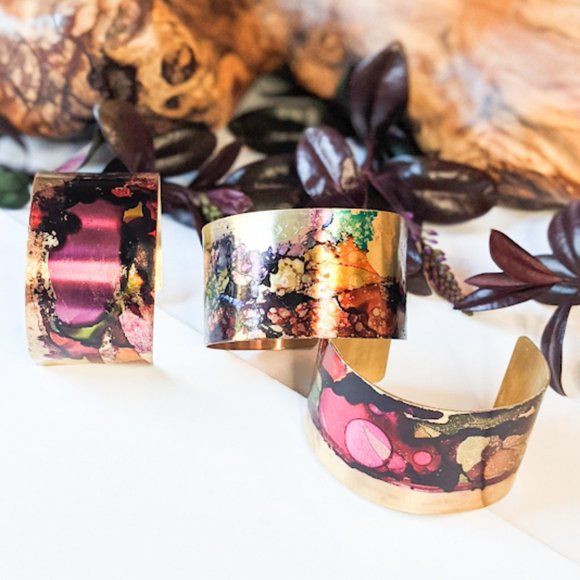 🦋LAST 1🦋 NWT Brazed Brand Ink Splatter Brass Cuff - Picture 4 of 6